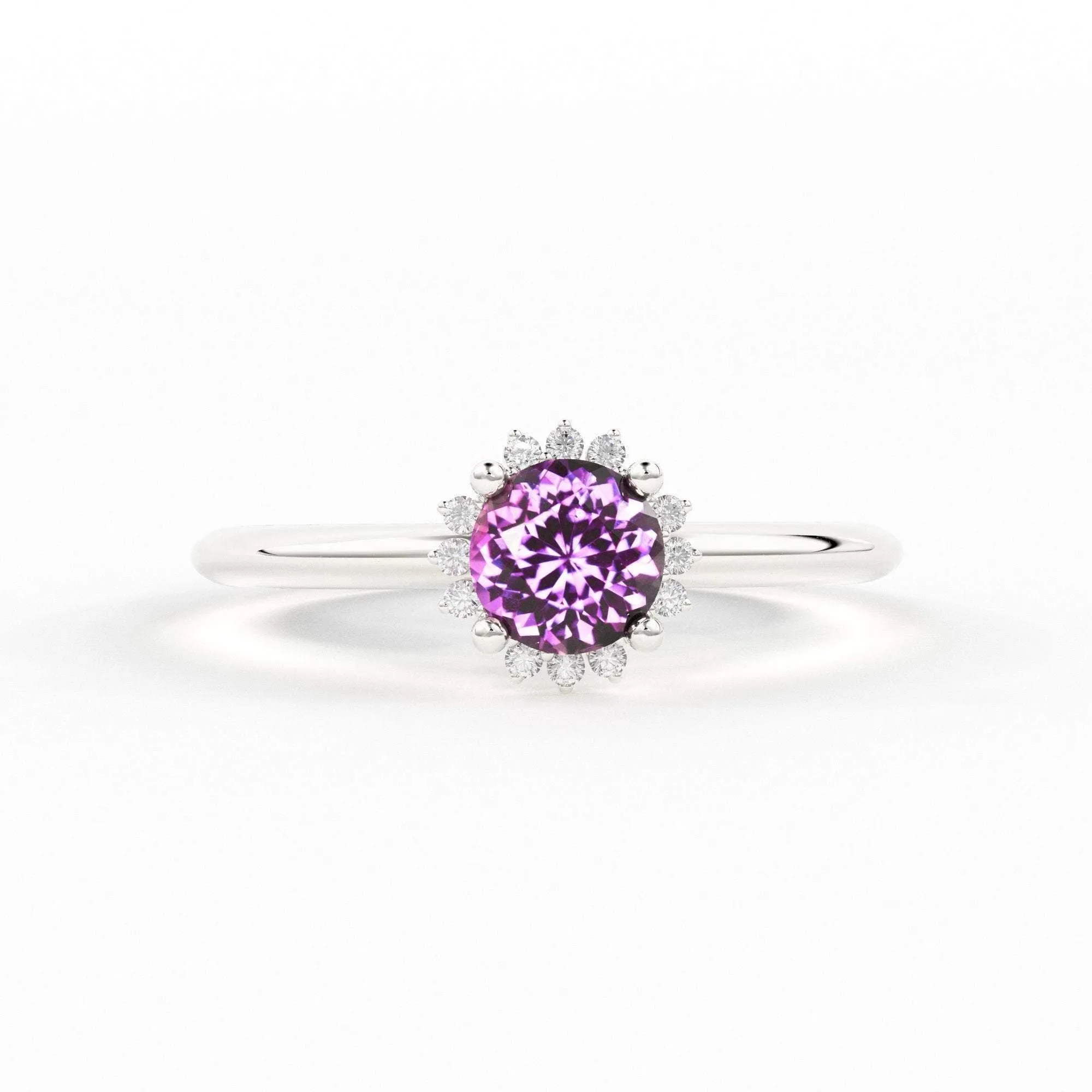 0.80 Carat Pink Sapphire Luxury Engagement Ring / Snowflake Dainty Gold Sapphire Ring / Halo Ring / Dainty Diamond Gemstone Cocktail Ring