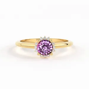 0.80 Carat Pink Sapphire Luxury Engagement Ring / Snowflake Dainty Gold Sapphire Ring / Halo Ring / Dainty Diamond Gemstone Cocktail Ring
