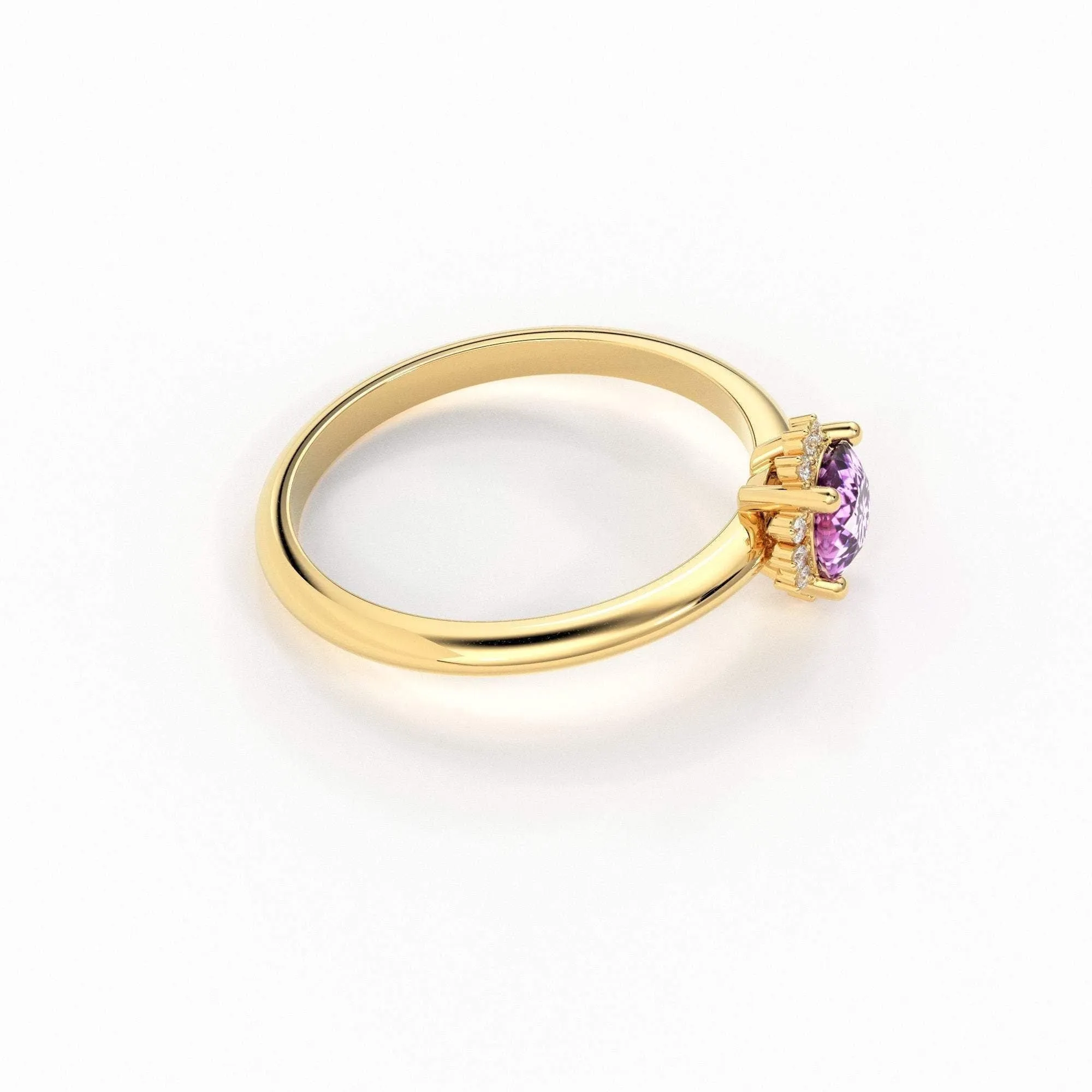 0.80 Carat Pink Sapphire Luxury Engagement Ring / Snowflake Dainty Gold Sapphire Ring / Halo Ring / Dainty Diamond Gemstone Cocktail Ring
