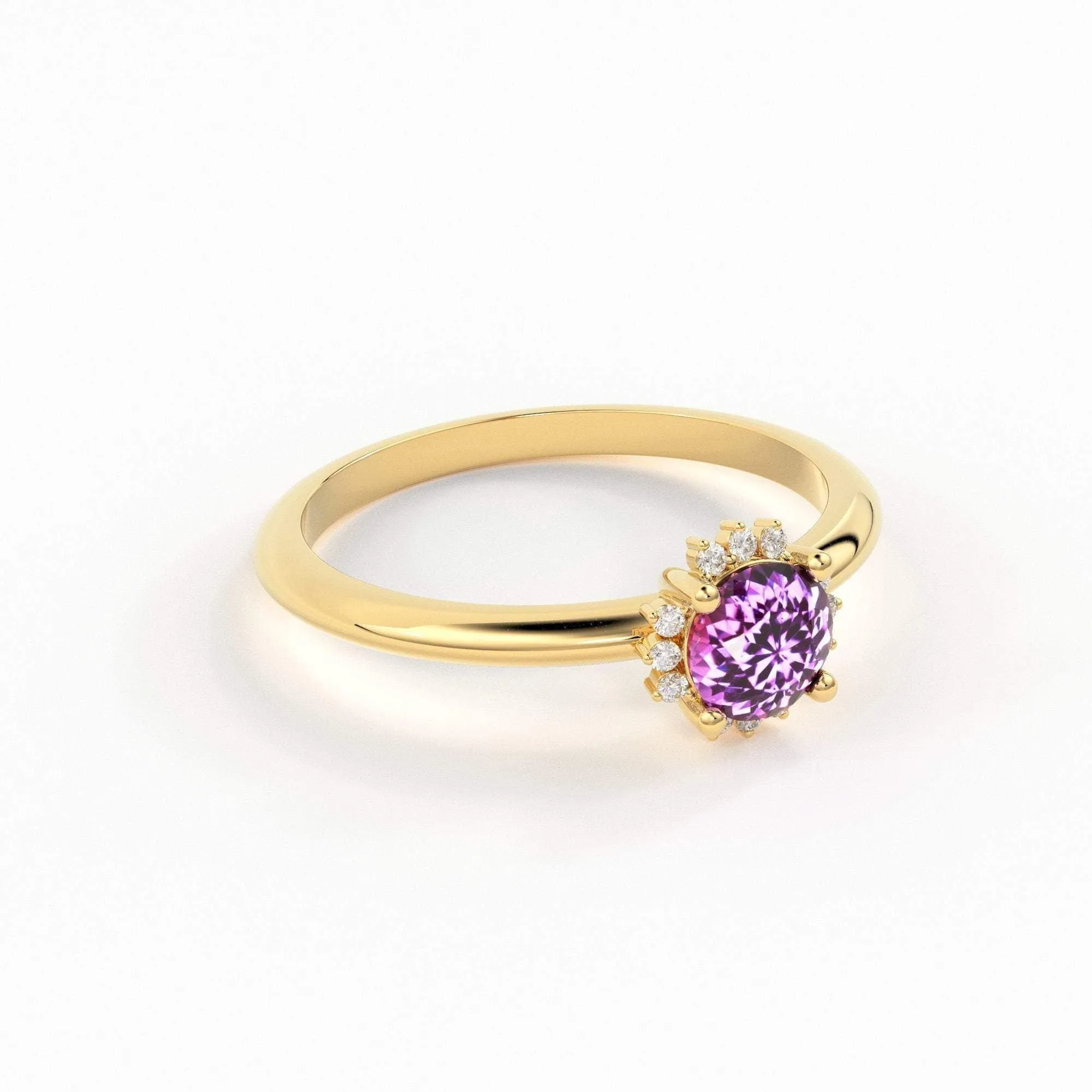 0.80 Carat Pink Sapphire Luxury Engagement Ring / Snowflake Dainty Gold Sapphire Ring / Halo Ring / Dainty Diamond Gemstone Cocktail Ring