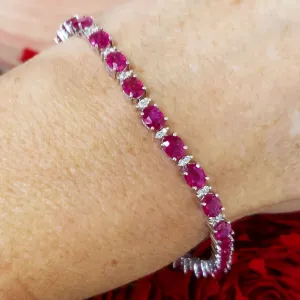 10.66ct Oval Ruby & .28ct Diamond Tennis Bracelet 7" 14k White Gold