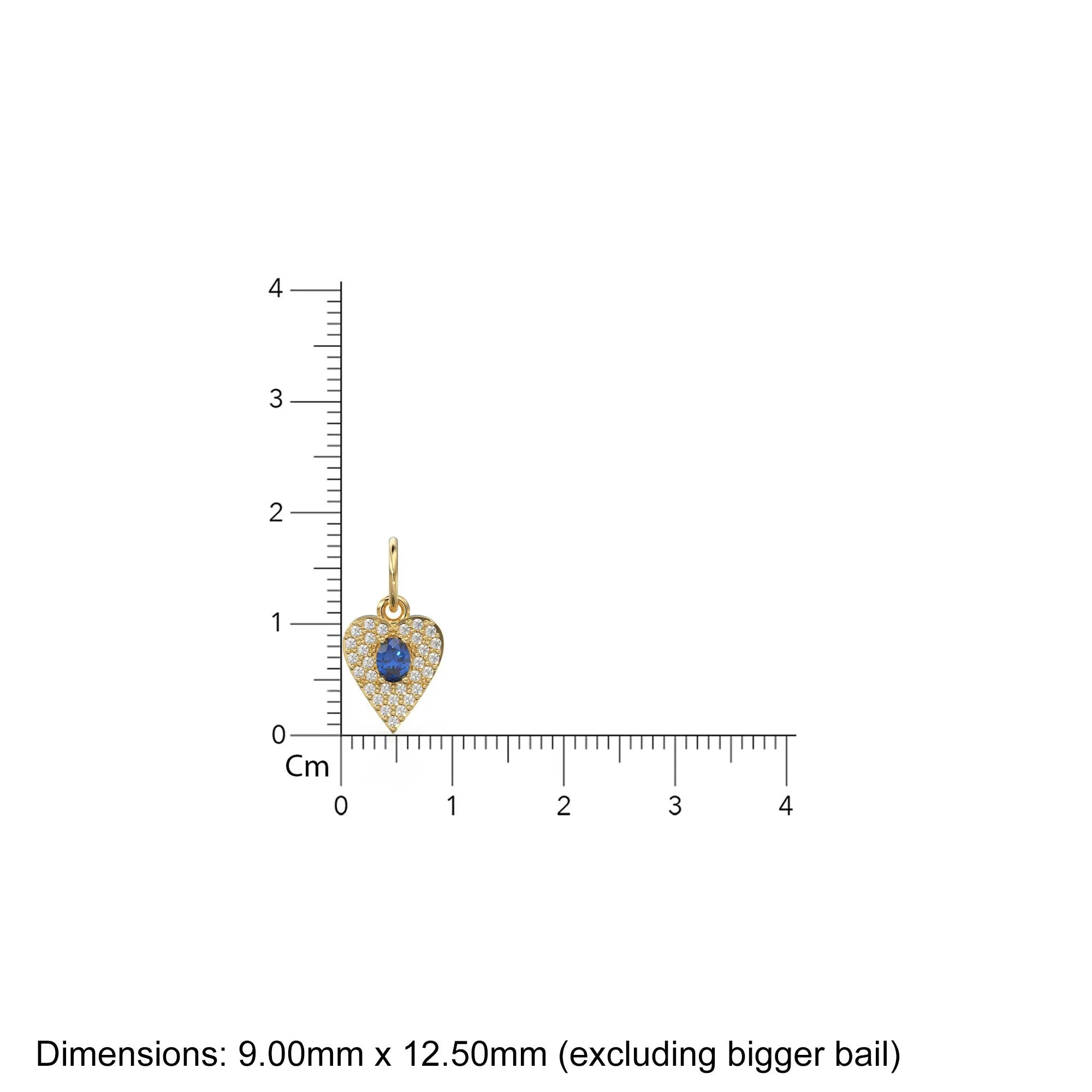 10mmx12.5mm 14K solid Yellow Gold Diamond Blue Sapphire LOVE Heart Charm Necklace Pendant Ruby Emerald Topaz Necklace