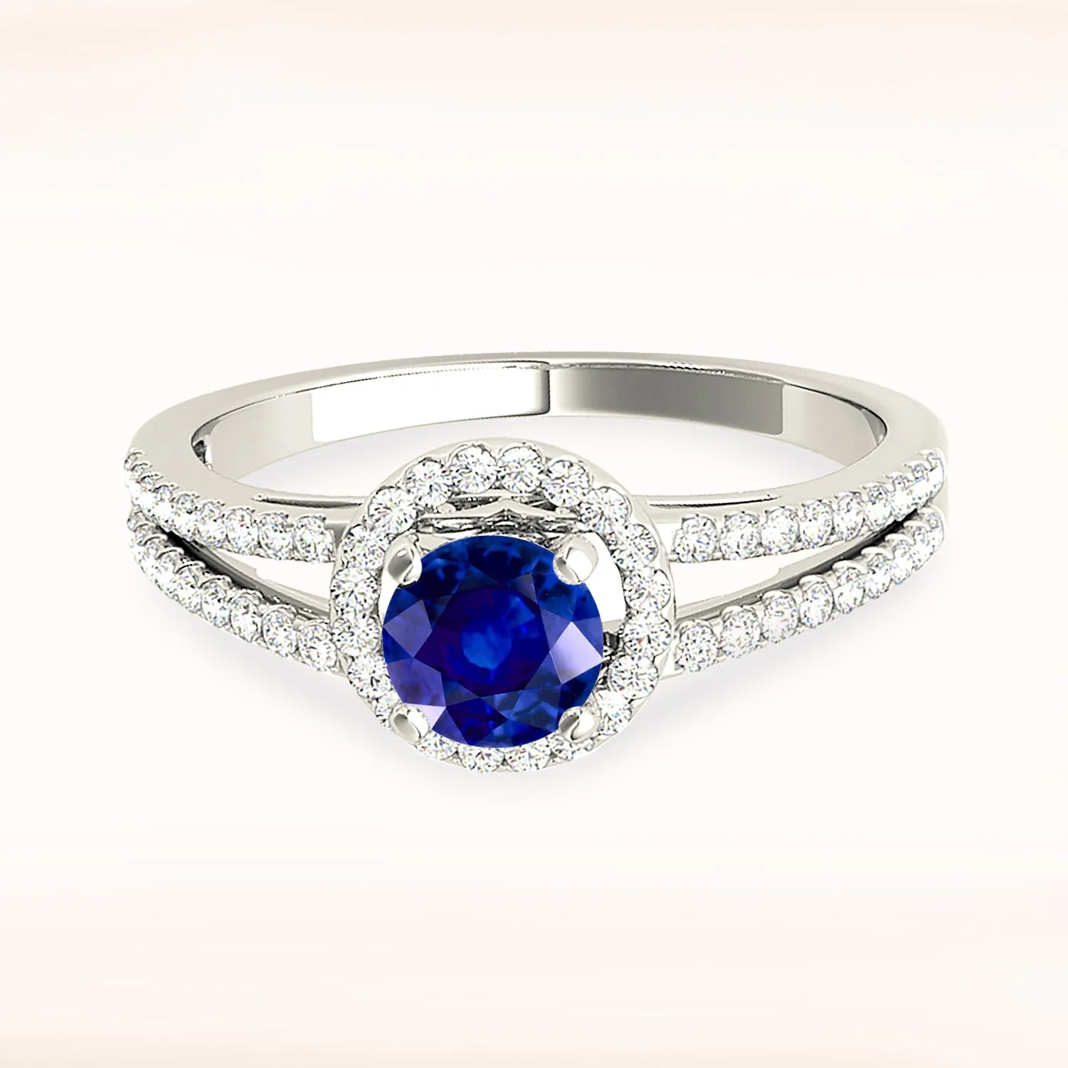 1.20 ct. Genuine Blue Sapphire Split Shank Halo Ring