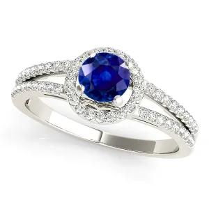 1.20 ct. Genuine Blue Sapphire Split Shank Halo Ring
