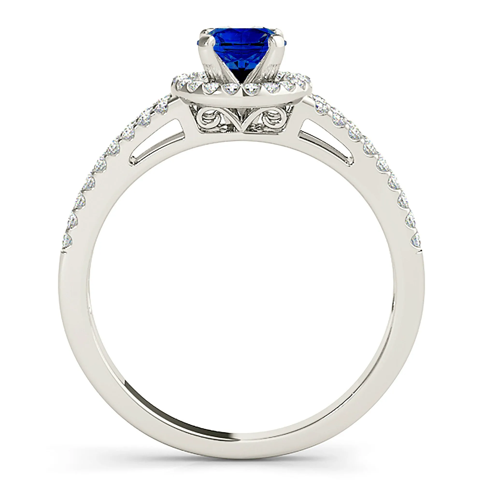 1.20 ct. Genuine Blue Sapphire Split Shank Halo Ring