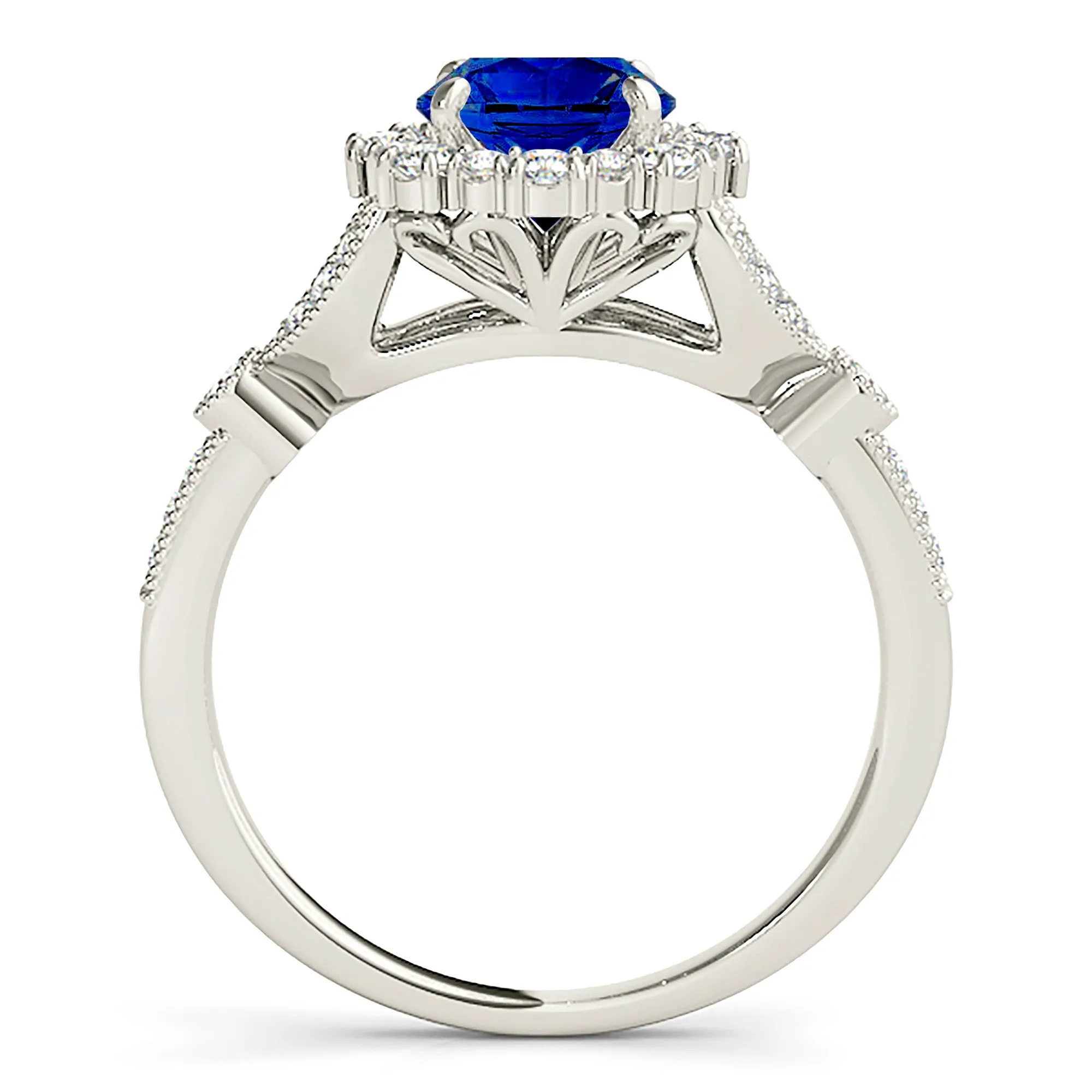 1.35 ct. Genuine Blue Sapphire Halo Milgrain Flower Ring