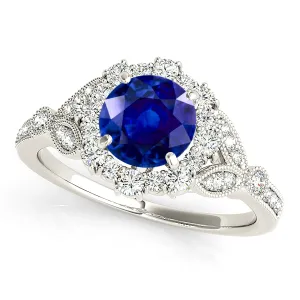 1.35 ct. Genuine Blue Sapphire Halo Milgrain Flower Ring