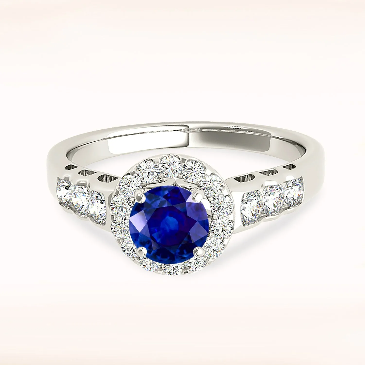 1.35 ct. Genuine Blue Sapphire Halo Ring