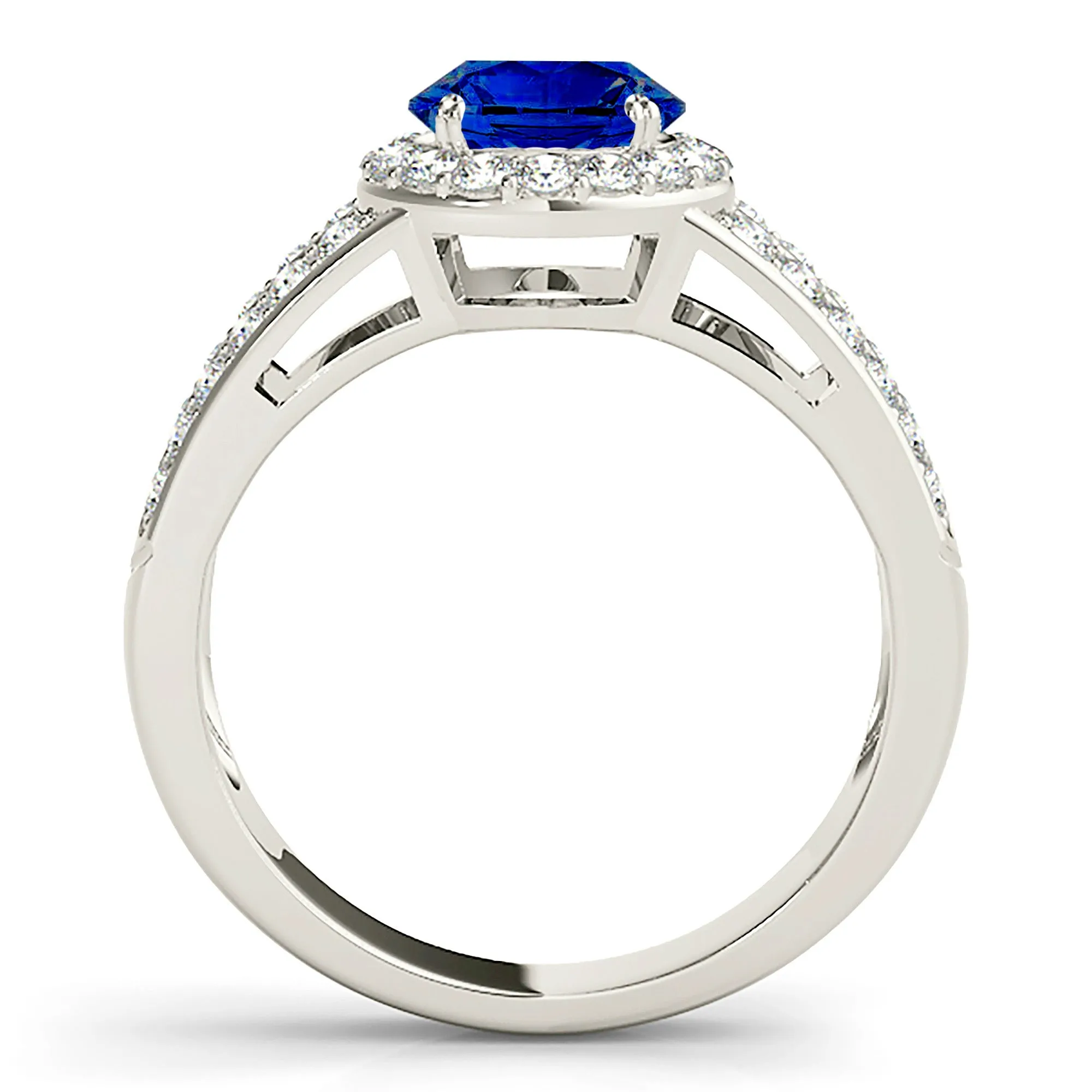 1.35 ct. Genuine Blue Sapphire Split Shank Halo Ring