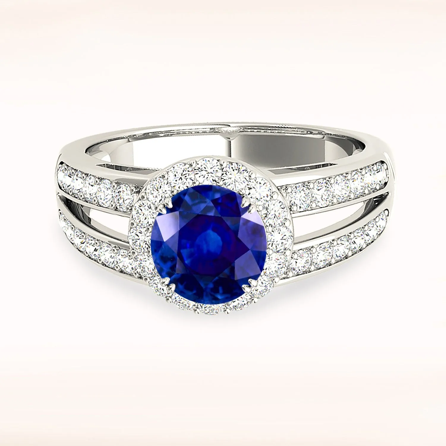 1.35 ct. Genuine Blue Sapphire Split Shank Halo Ring