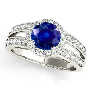 1.35 ct. Genuine Blue Sapphire Split Shank Halo Ring