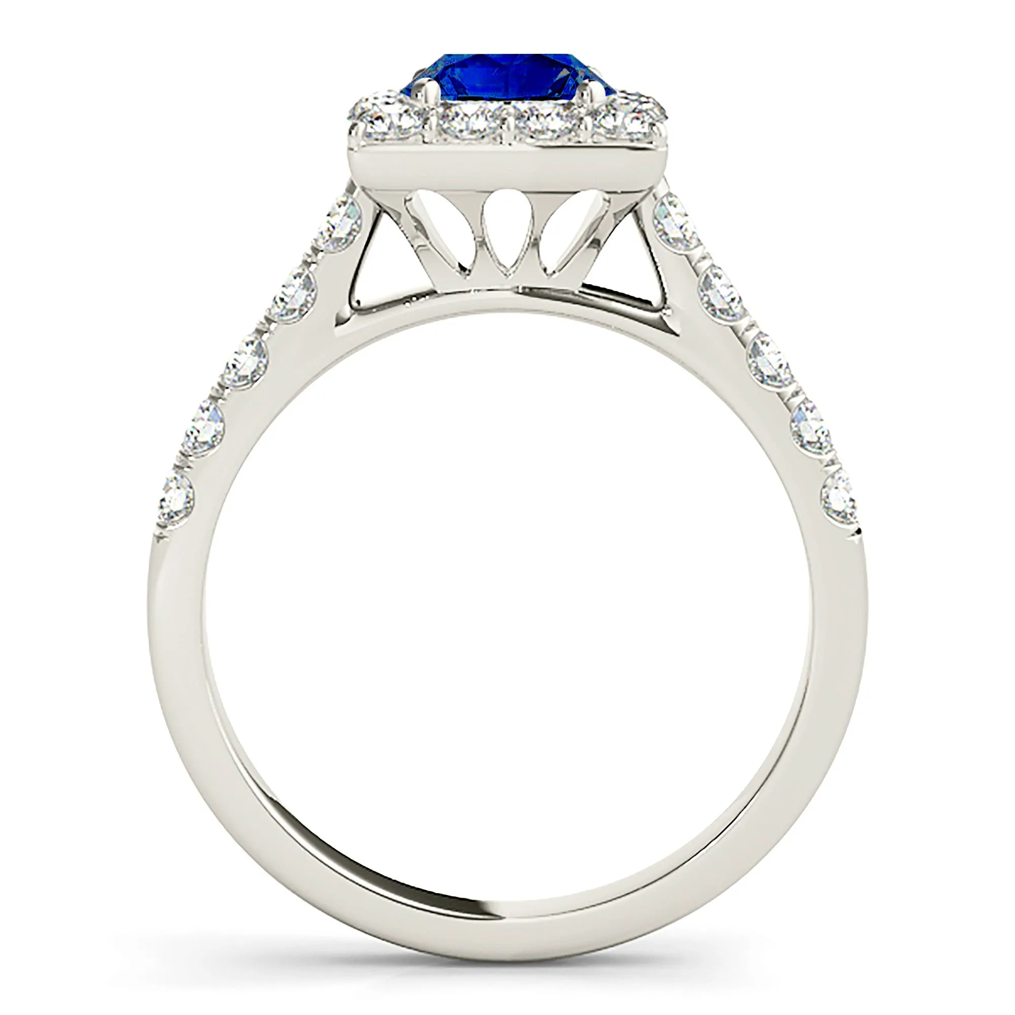 1.35 ct. Genuine Round Blue Sapphire Square Halo Ring