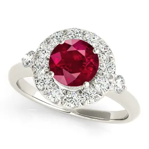 1.35 ct. Genuine Ruby Ring With Halo And Side Accent Diamonds