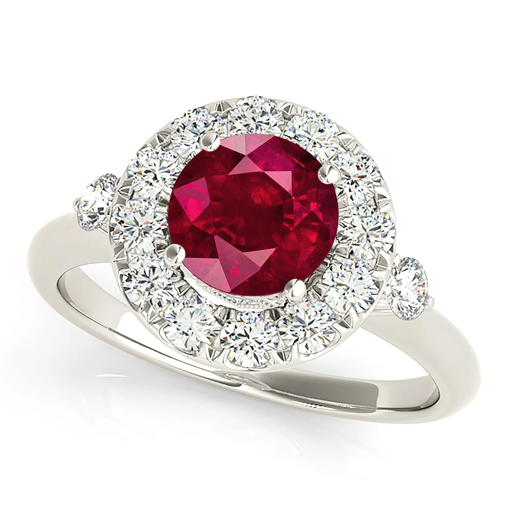 1.35 ct. Genuine Ruby Ring With Halo And Side Accent Diamonds