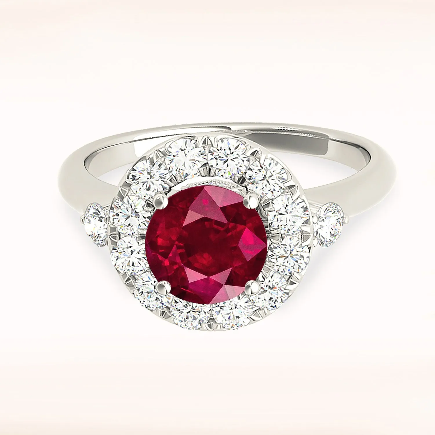1.35 ct. Genuine Ruby Ring With Halo And Side Accent Diamonds