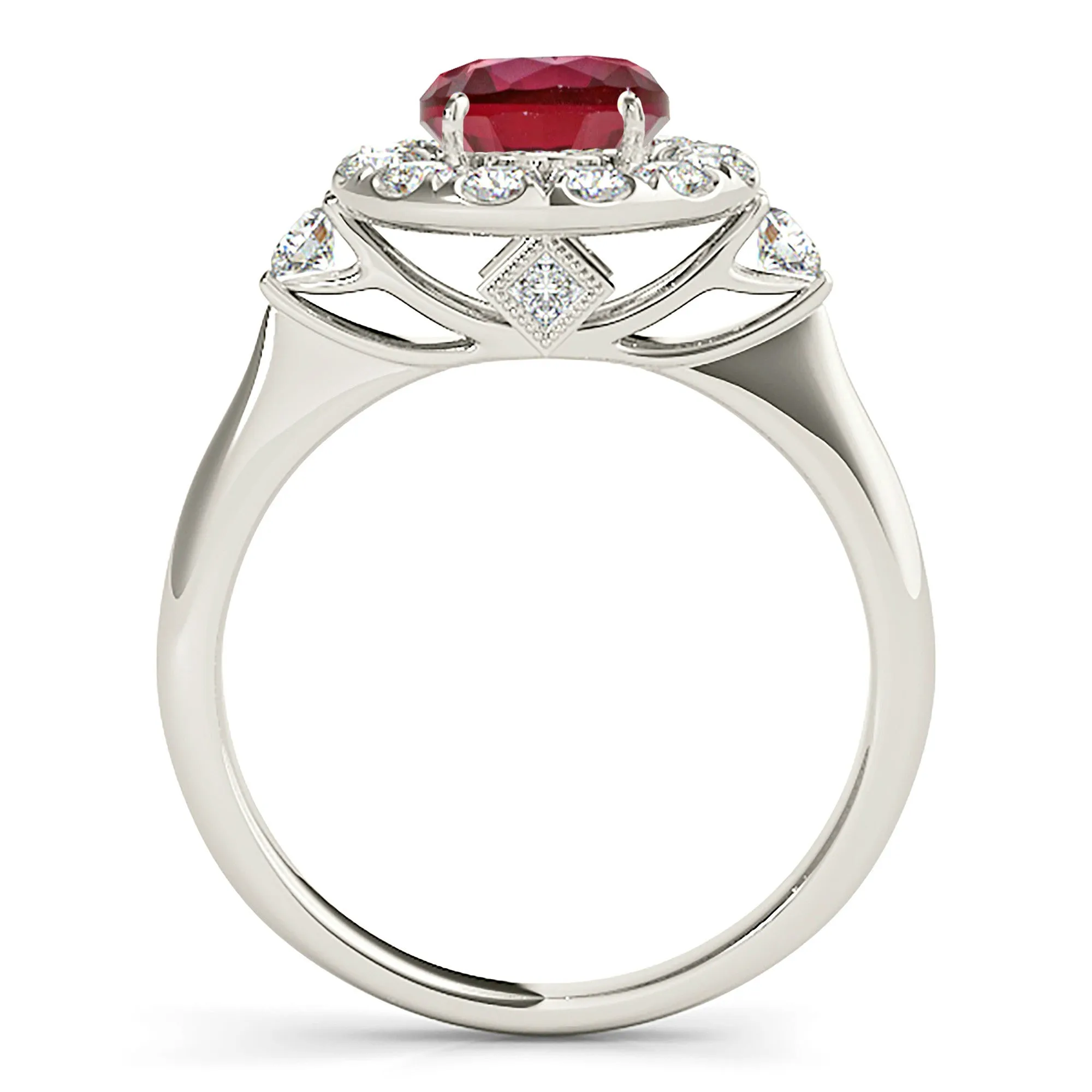1.35 ct. Genuine Ruby Ring With Halo And Side Accent Diamonds