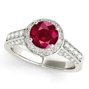 1.35 ct. Genuine Ruby Ring With Halo And Side Accent Diamonds
