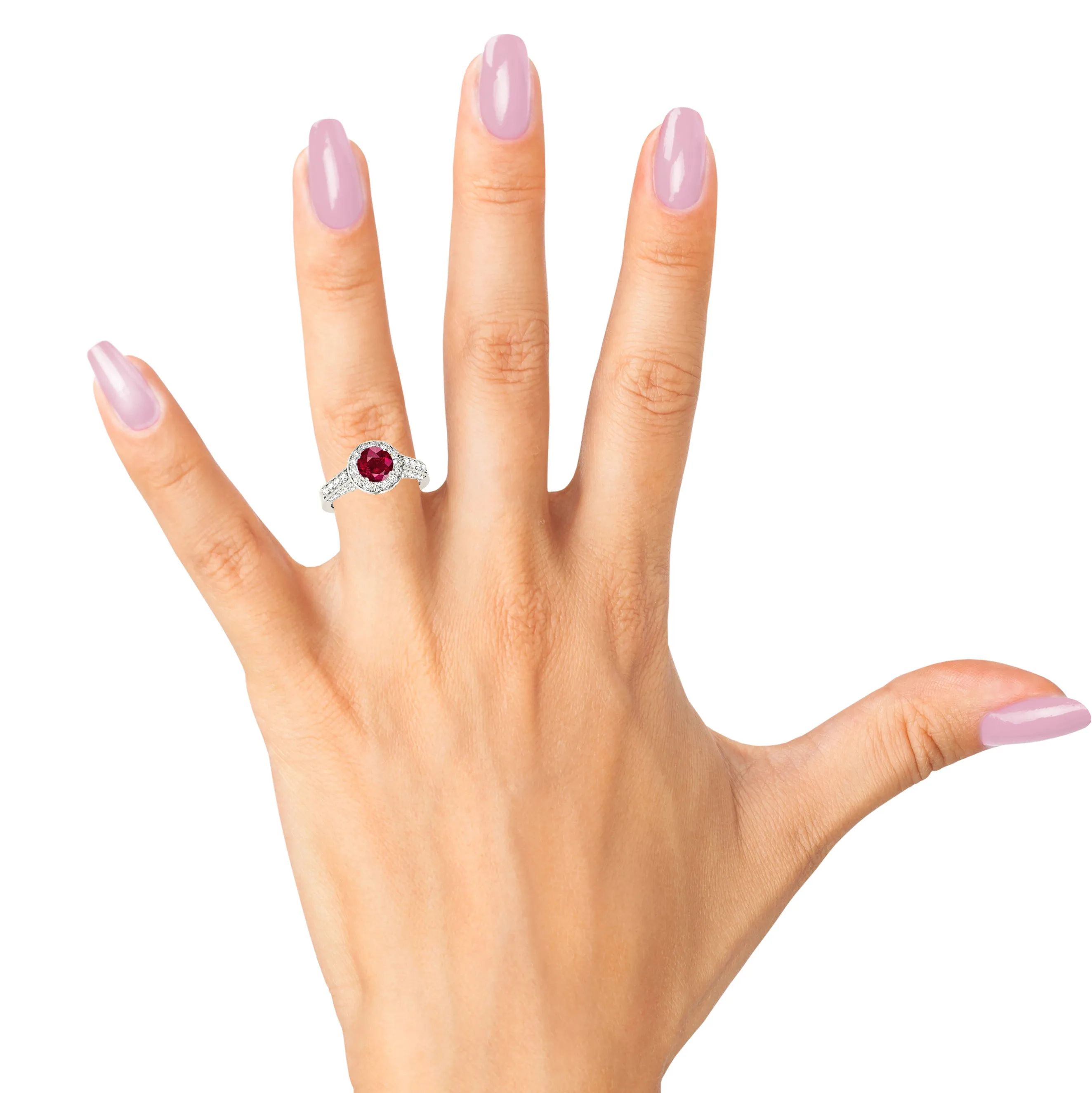 1.35 ct. Genuine Ruby Ring With Halo And Side Accent Diamonds
