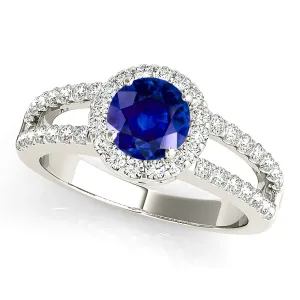1.45 ct. Genuine Blue Sapphire Split Shank Halo Ring