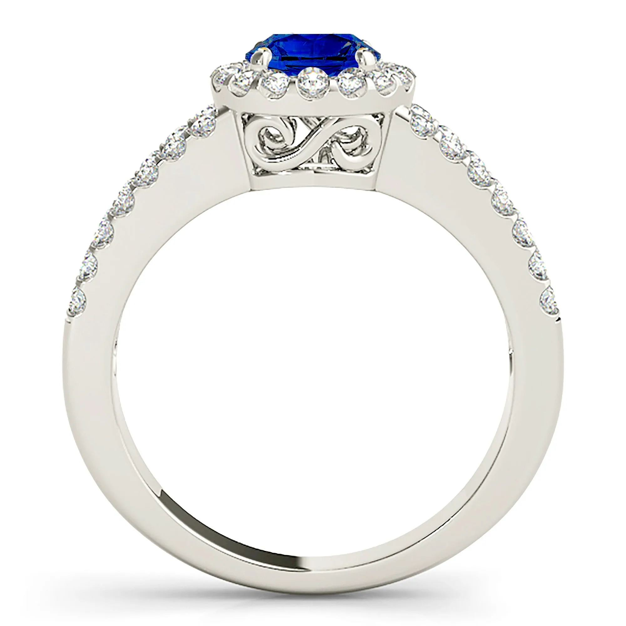 1.45 ct. Genuine Blue Sapphire Split Shank Halo Ring