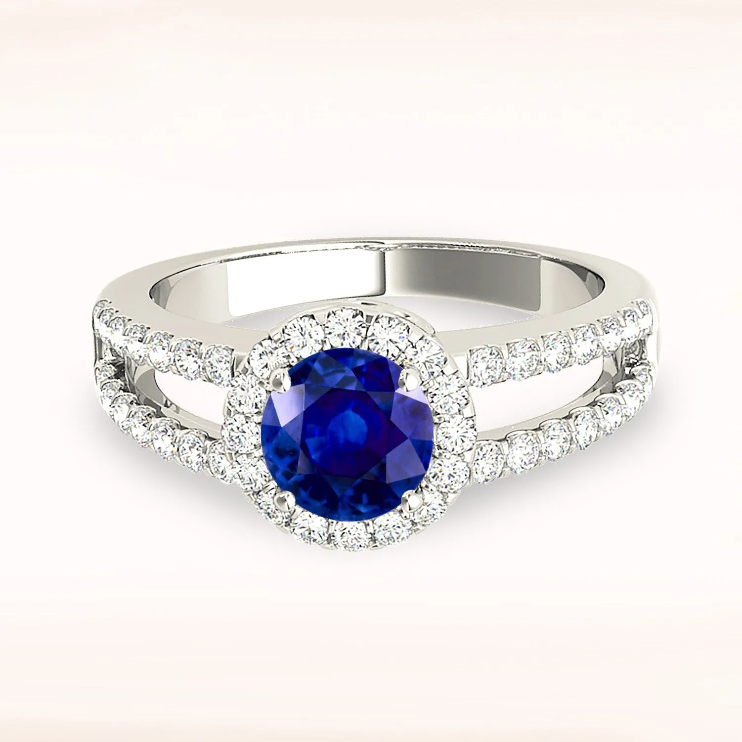 1.45 ct. Genuine Blue Sapphire Split Shank Halo Ring