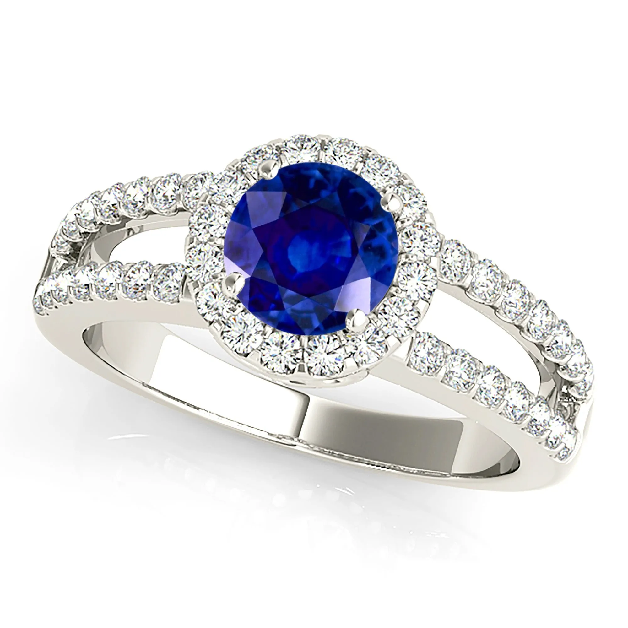 1.45 ct. Genuine Blue Sapphire Split Shank Halo Ring