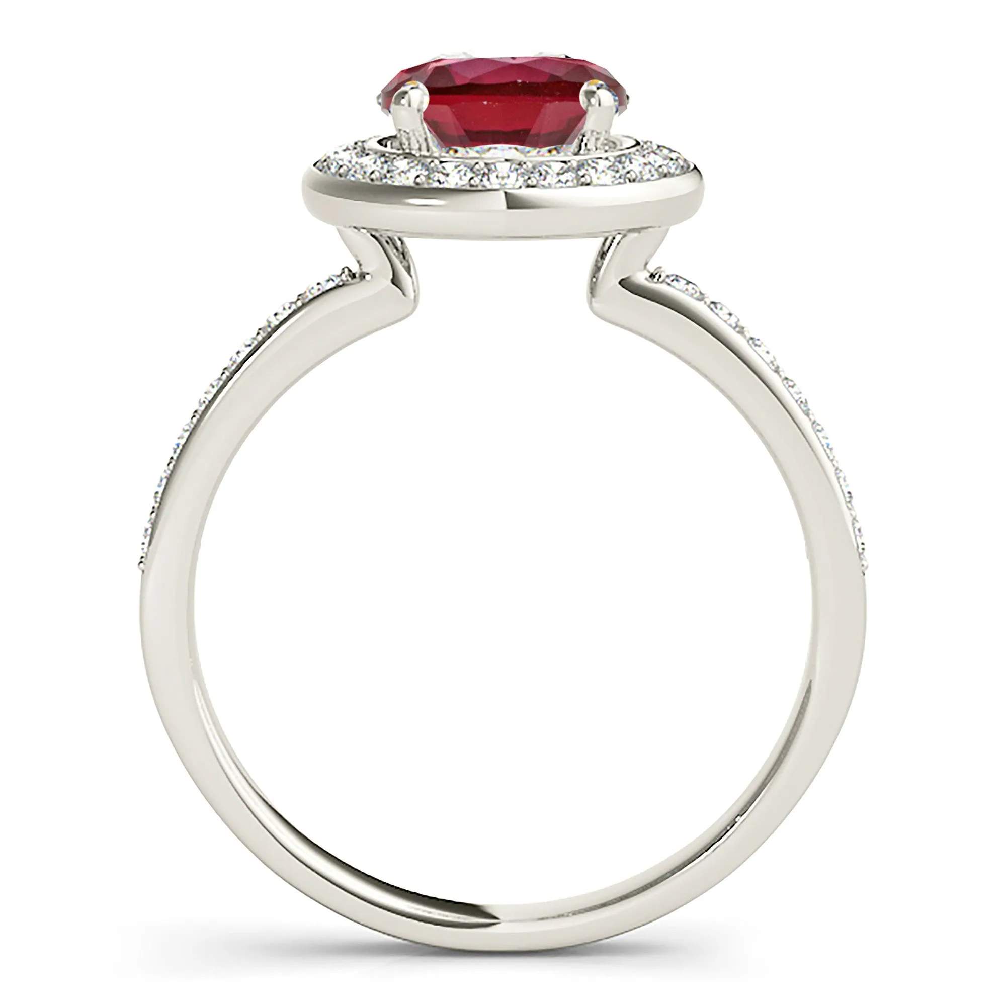 1.45 ct. Genuine Ruby Ring With Halo And Thin Diamond Band