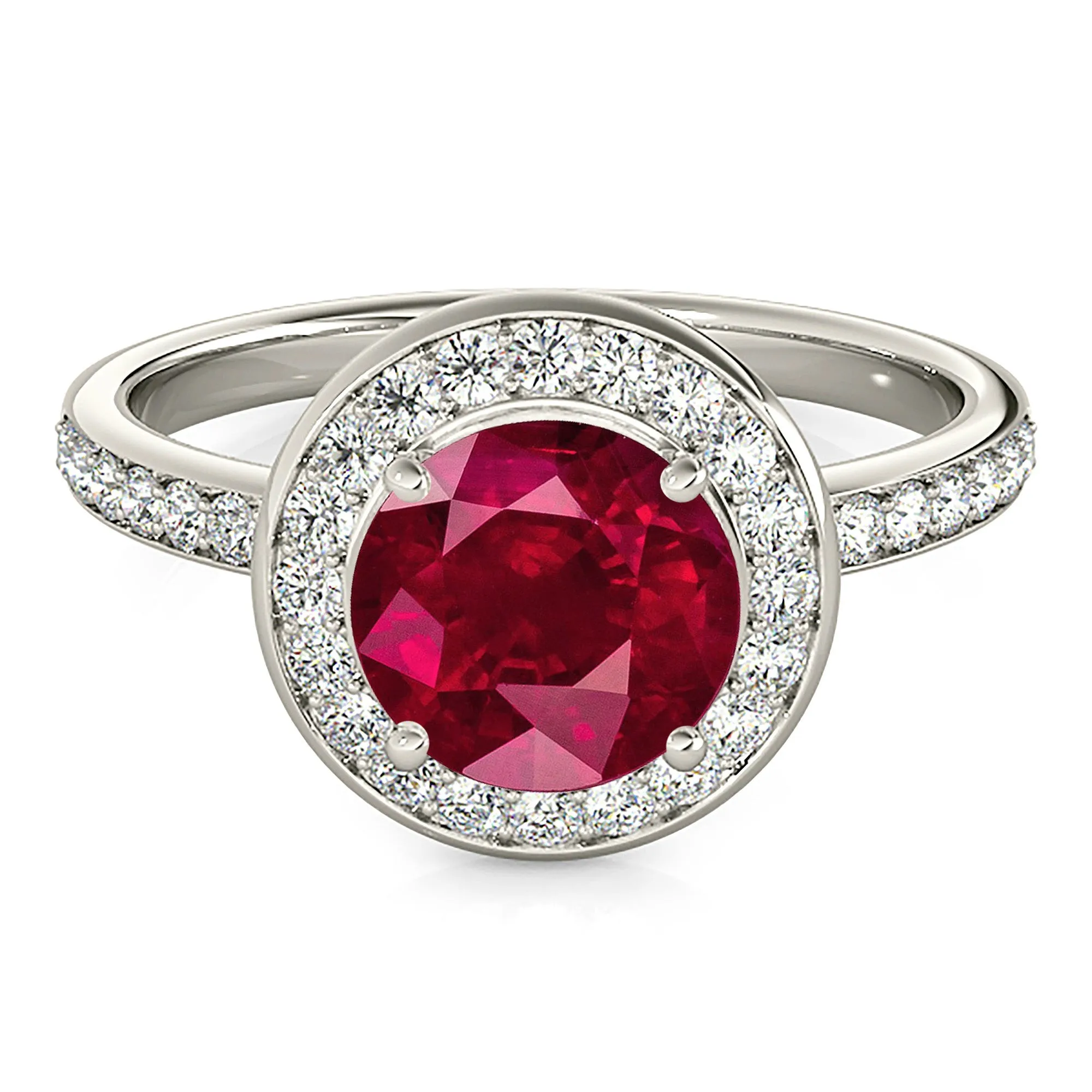 1.45 ct. Genuine Ruby Ring With Halo And Thin Diamond Band