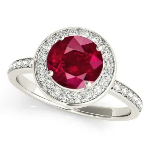 1.45 ct. Genuine Ruby Ring With Halo And Thin Diamond Band