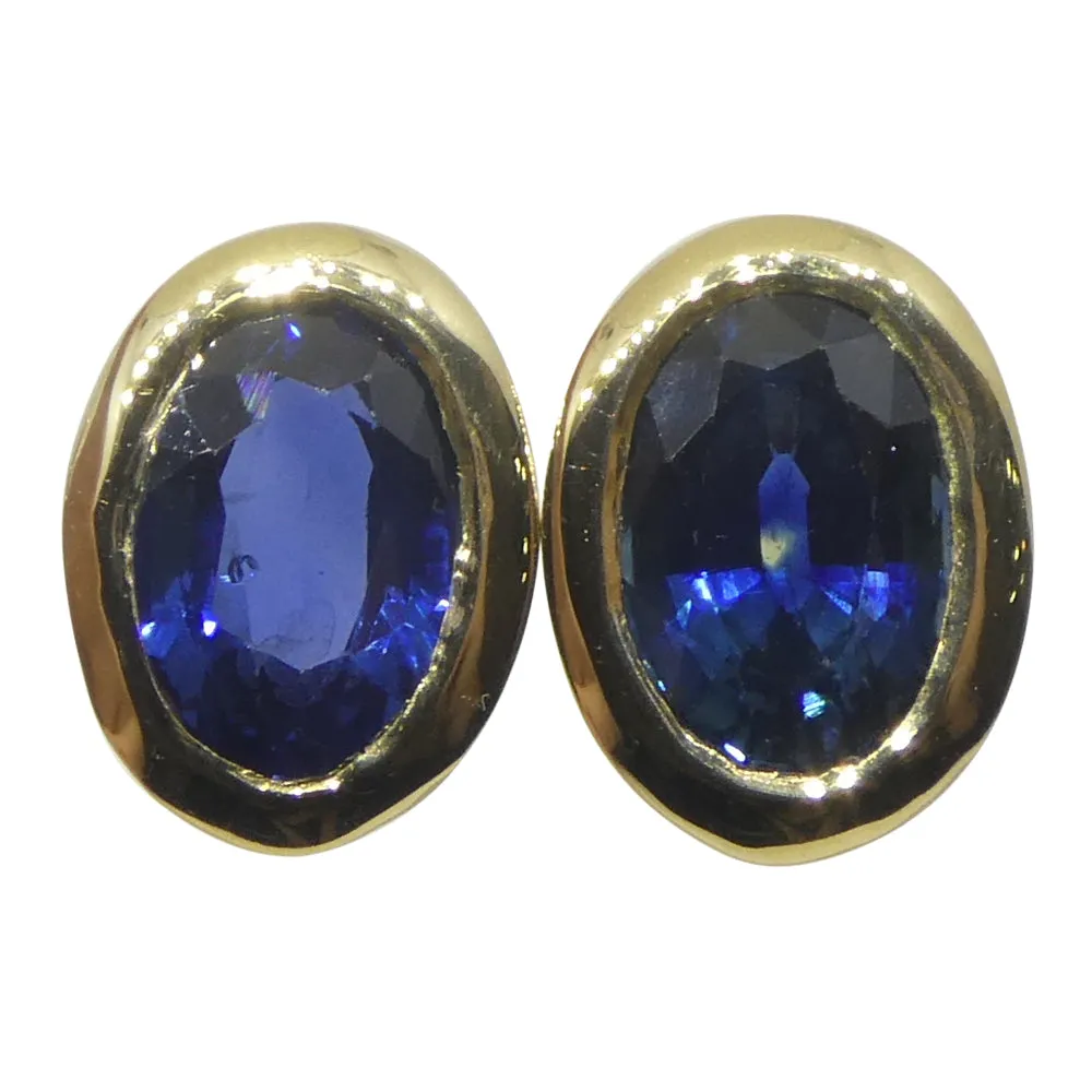1.46ct Oval Blue Sapphire Stud Earrings set in 14k Yellow Gold