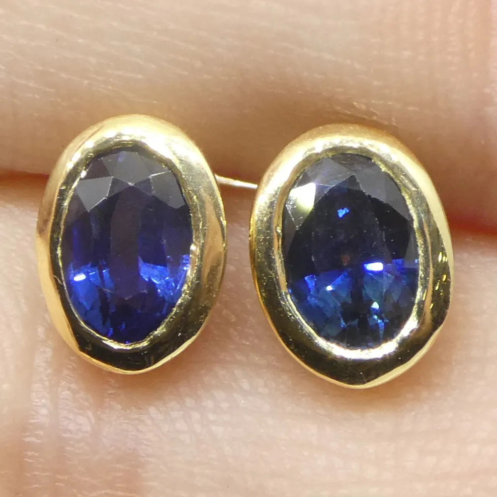 1.46ct Oval Blue Sapphire Stud Earrings set in 14k Yellow Gold