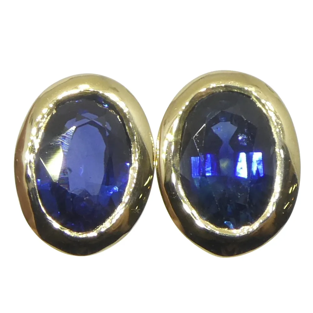 1.46ct Oval Blue Sapphire Stud Earrings set in 14k Yellow Gold