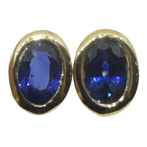 1.46ct Oval Blue Sapphire Stud Earrings set in 14k Yellow Gold