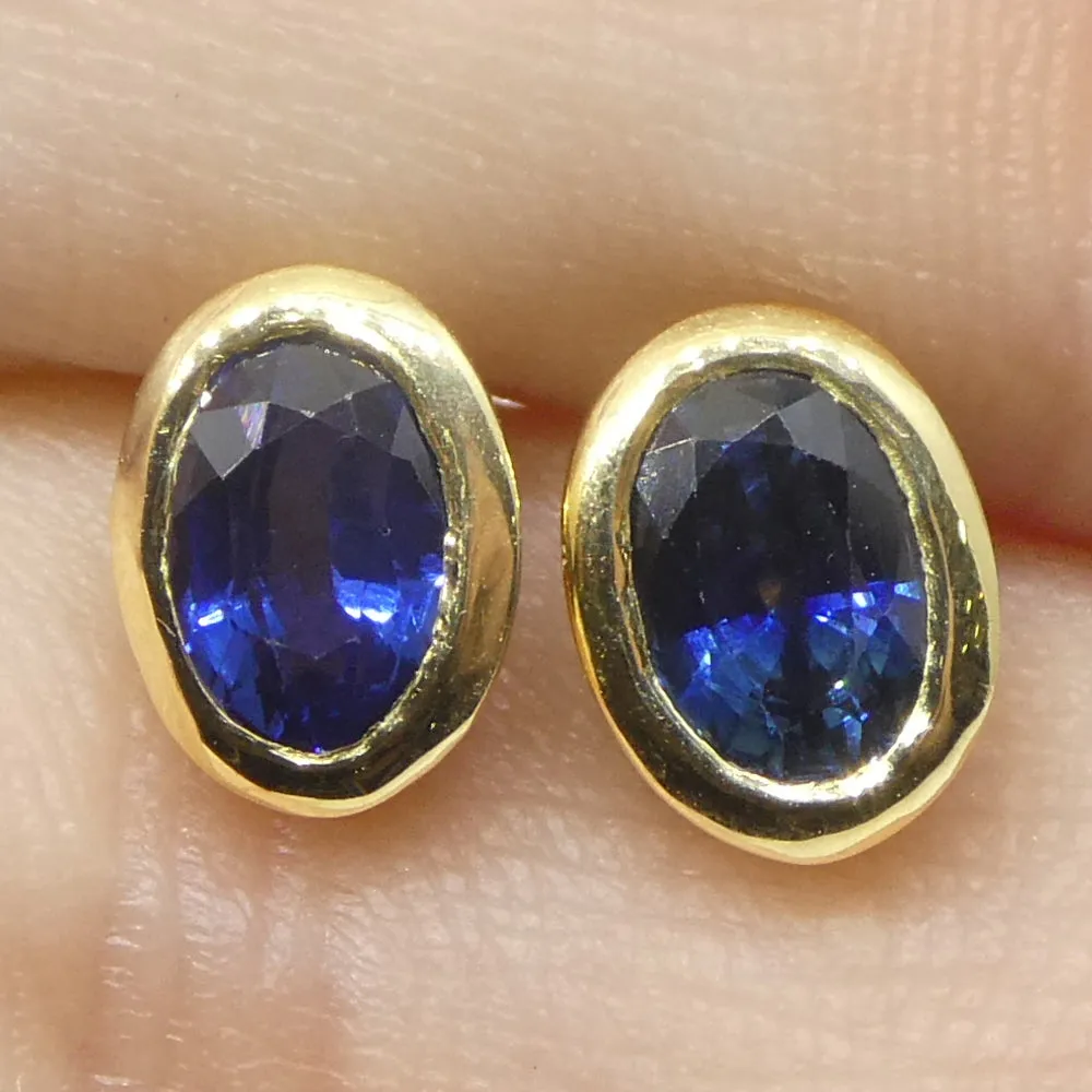 1.46ct Oval Blue Sapphire Stud Earrings set in 14k Yellow Gold