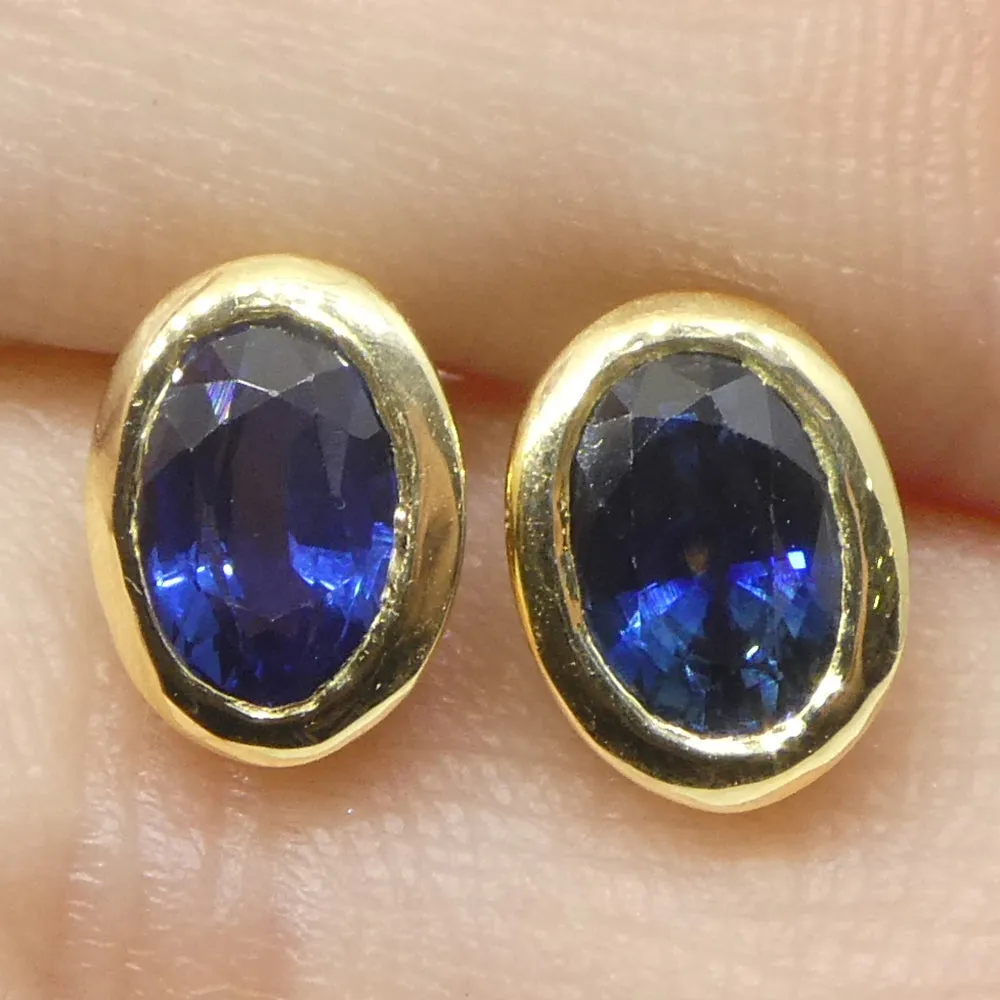 1.46ct Oval Blue Sapphire Stud Earrings set in 14k Yellow Gold