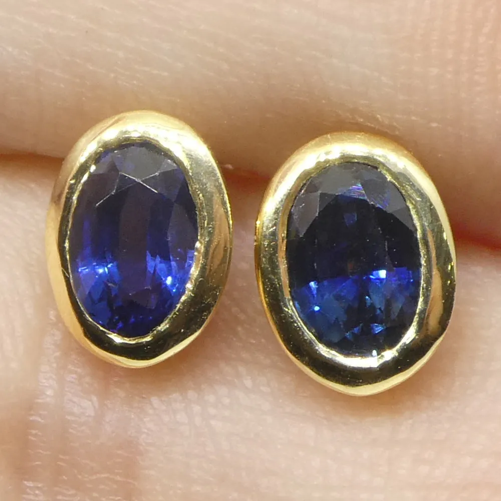 1.46ct Oval Blue Sapphire Stud Earrings set in 14k Yellow Gold