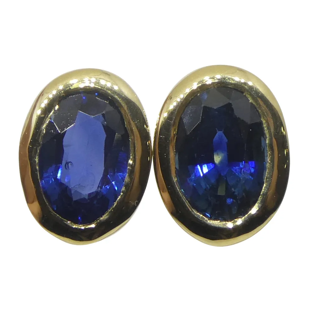 1.46ct Oval Blue Sapphire Stud Earrings set in 14k Yellow Gold