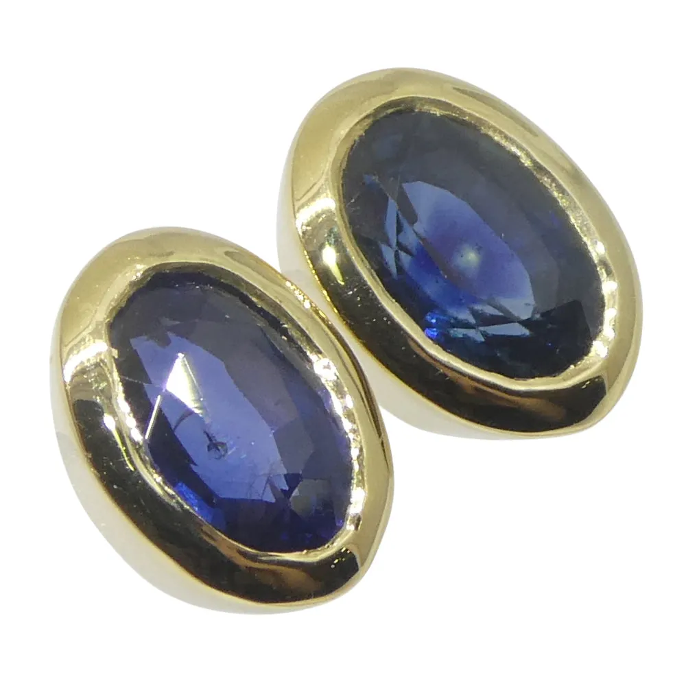 1.46ct Oval Blue Sapphire Stud Earrings set in 14k Yellow Gold