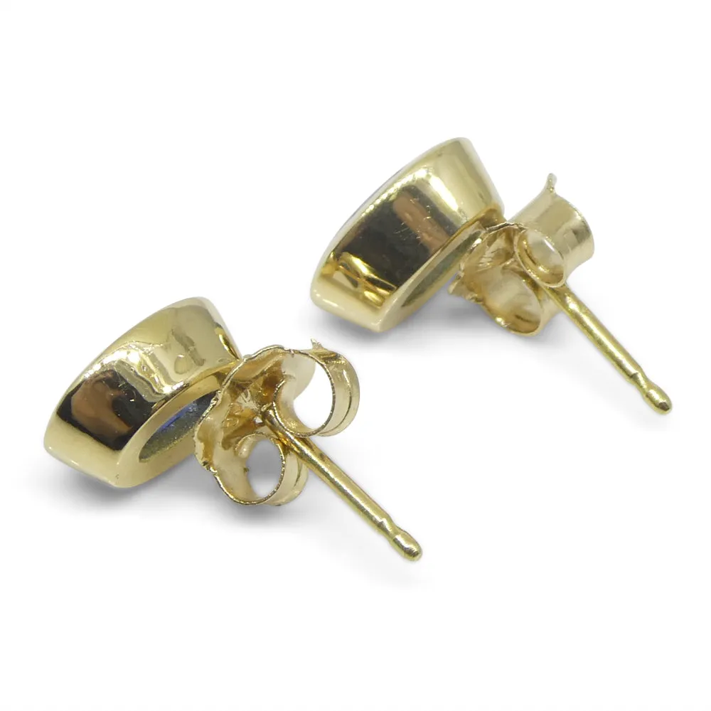 1.46ct Oval Blue Sapphire Stud Earrings set in 14k Yellow Gold
