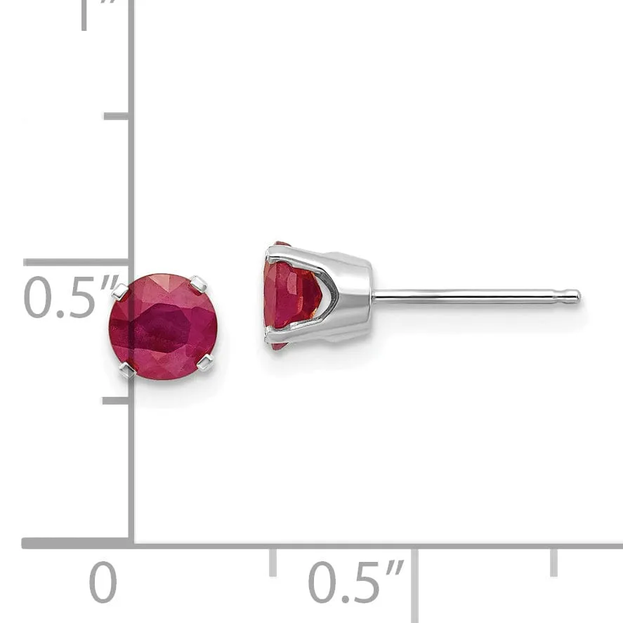 14k White Gold Round Ruby Birthstone Earrings