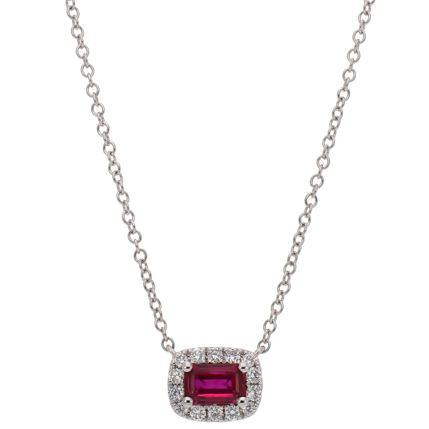 14K White Gold Ruby and Diamond Necklace