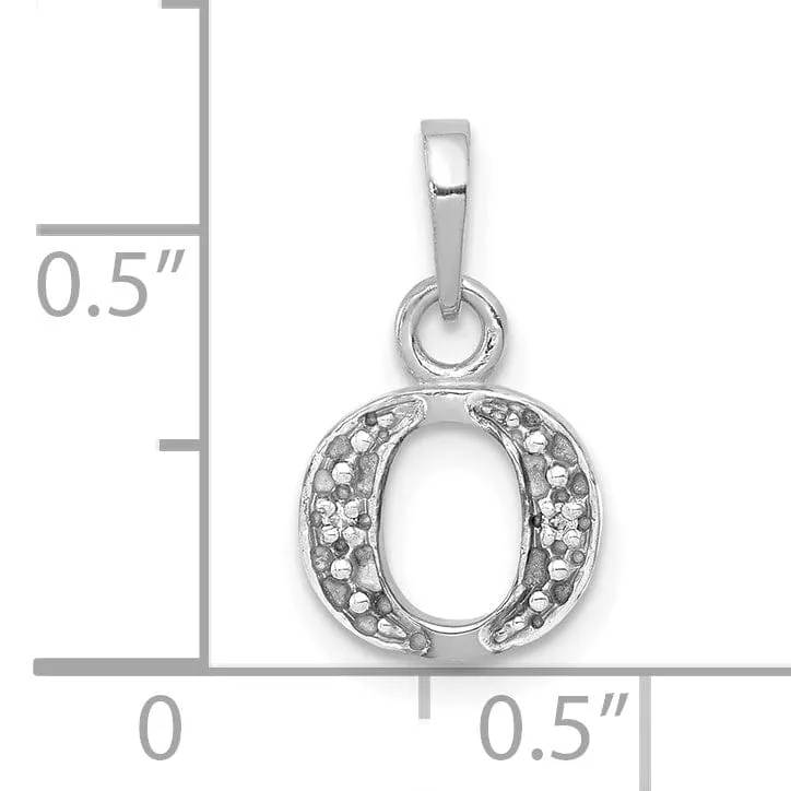 14K White Gold Small 0.01CT Diamond Letter O Initial Block Pendant