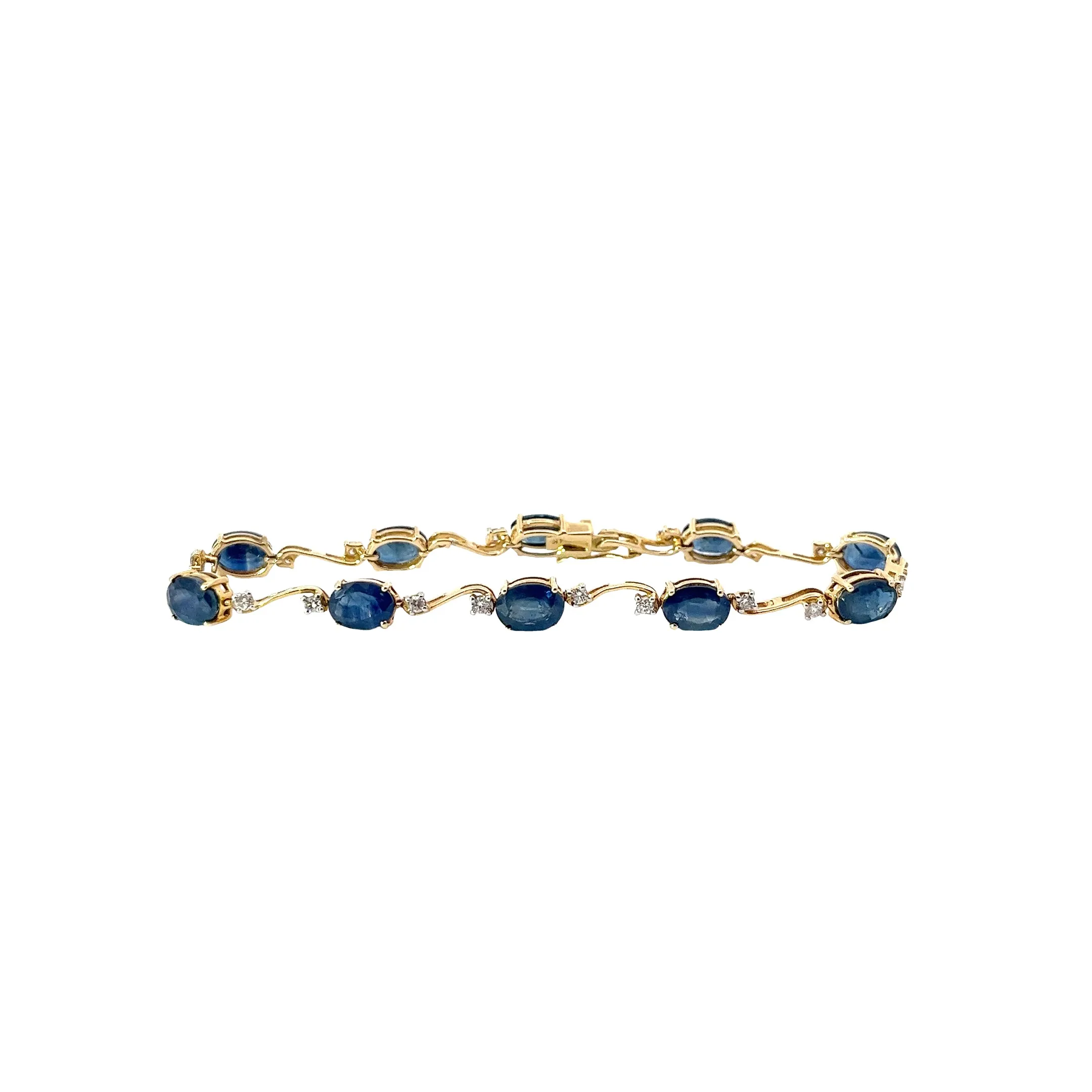 14k Yellow Gold 6.00ct Oval Blue Sapphire and .40ct G SI1 Round Diamond  Bracelet
