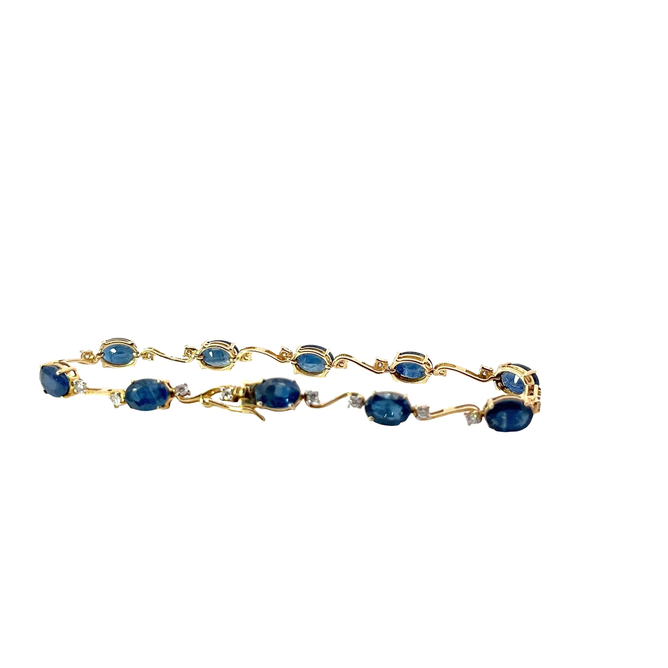 14k Yellow Gold 6.00ct Oval Blue Sapphire and .40ct G SI1 Round Diamond  Bracelet