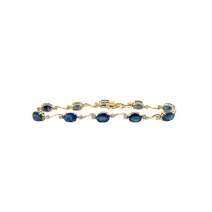 14k Yellow Gold 6.00ct Oval Blue Sapphire and .40ct G SI1 Round Diamond  Bracelet