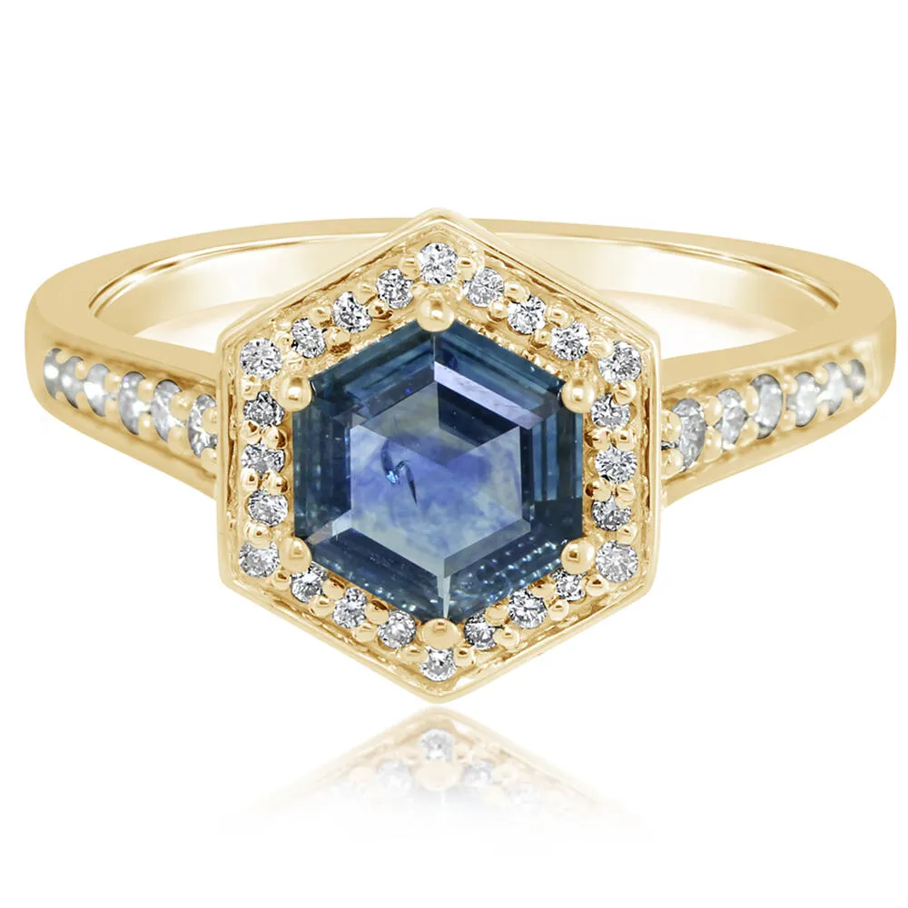 14K Yellow Gold Montana Sapphire/Diamond Ring