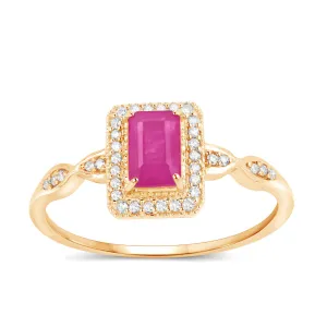14K Yellow Gold Pink Ruby Diamond Ring