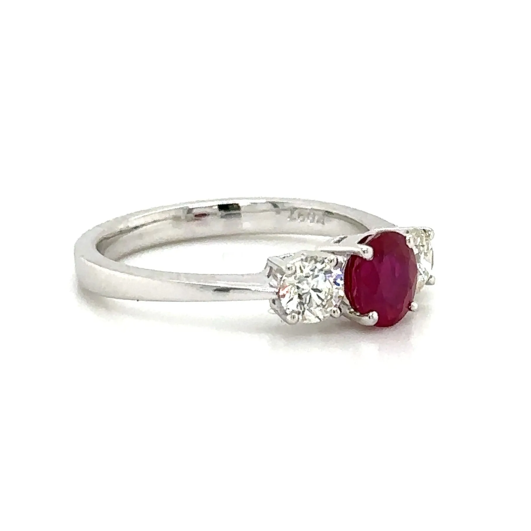 1.50ct tw Three Stone Ruby Center with Side Diamonds Ring
