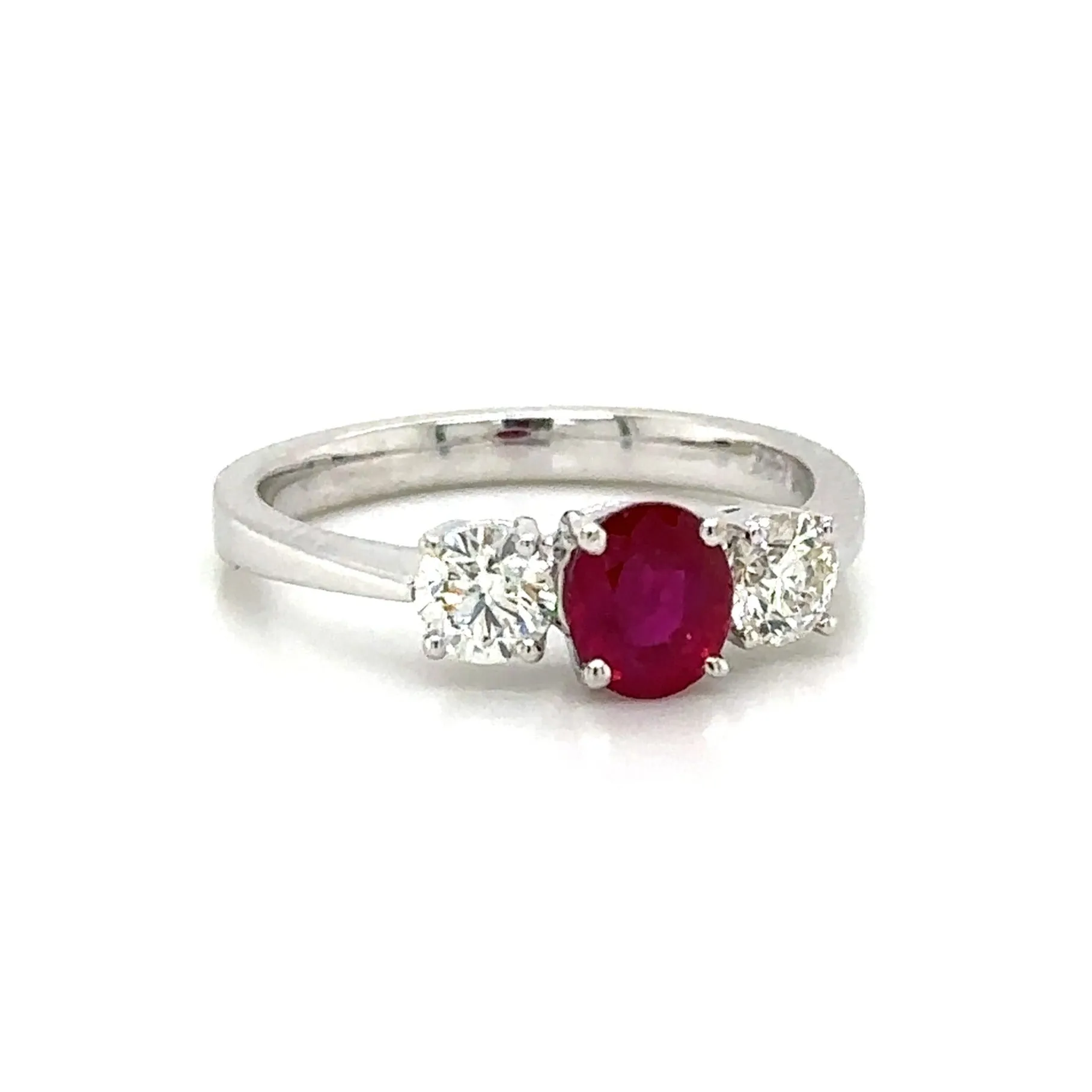 1.50ct tw Three Stone Ruby Center with Side Diamonds Ring