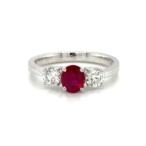 1.50ct tw Three Stone Ruby Center with Side Diamonds Ring